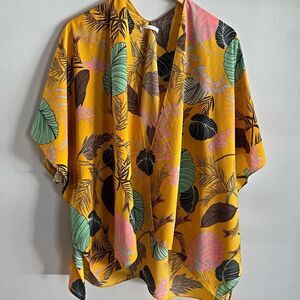 Do Everything In Love Tropical Kimono Mustard Boho Cover Up OS